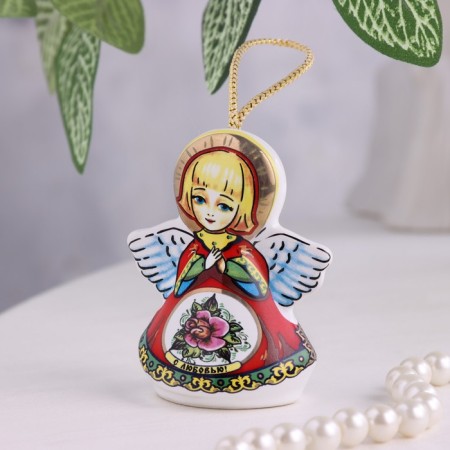 Souvenir bell "Angel", flower, ceramics-1