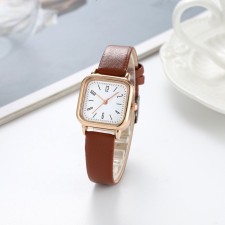 Women's watch, 2.6 x 2.6 cm, gold, brown strap
