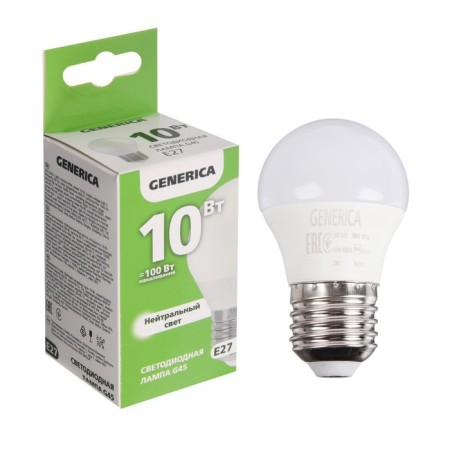 LED LED Generica G45, 10 W, ball, 4000 K, E27, 230 V, LL-G45-10-230-40-E27-G