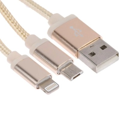 Кабель 2 в 1 Luazon, microUSB/Lightning - USB, 1 А, в виде брелка, золотистый-1
