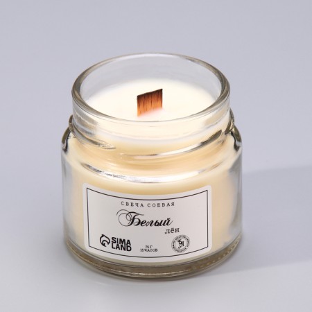Aromatic candle made of soy wax in a bank, 75 g, white linen-3