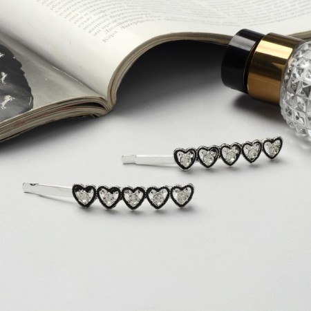 Invisible hair "Jannet" (set 2 pcs) heart, 6.5 cm, silver