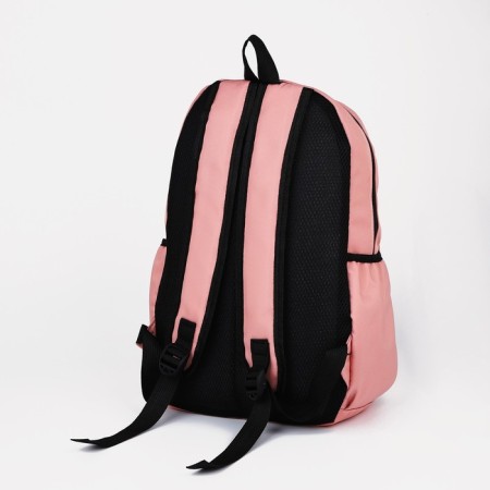 A backpack with a zipper, 3 outer pockets, pink color-4