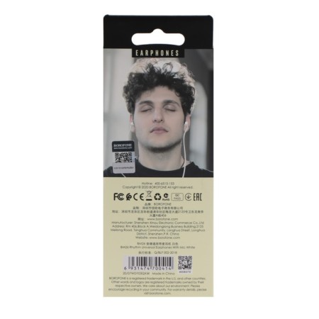 Headphones Borofone BM26 Rhythm, vacuum, microphone, jack 3.5 mm, cable 1.2 m, white-6