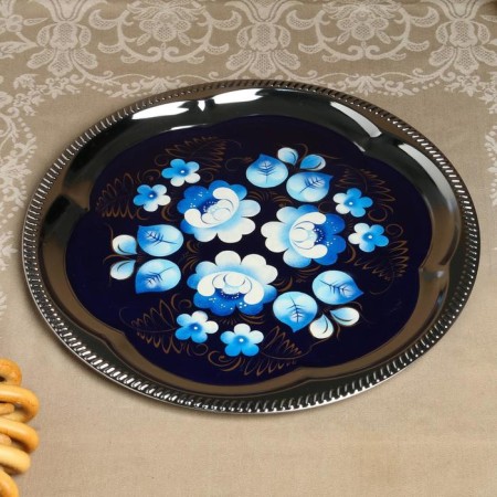 The set "Zhostovo on the blue", a glass, 3 objects, a samovar 3 l, a teapot 0.7 l, tray-20