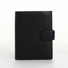 Male purse on 3 in 1 button, department for car documents, passports, black color