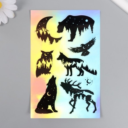 Holographic stickers (stickers) "Wild animals" 10x15 cm, 5-205