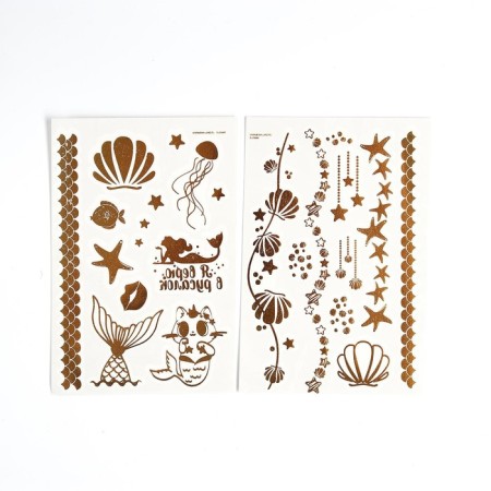 Children's tattoos, 10 × 15 cm, set 2 sheets, gold, "mermaids, shells"-1