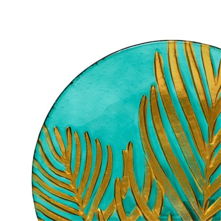 Glass dish "sheet", d = 305 mm, round, green / gold color-1