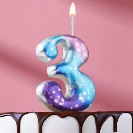 Candle for cake the number "3", space, 5.5 cm, 16 minutes