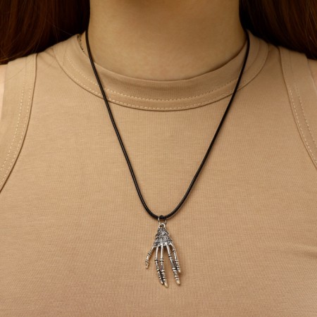 Unisex “Hand” pendant, color black silver on a black lace, 40 cm-3