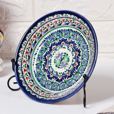 The plate of the Rishtan ceramics "Patterns", blue, deep, 20 cm-2