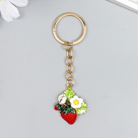 Metal keychain, enamel "Strawberry with flowers" 9x3 cm-1