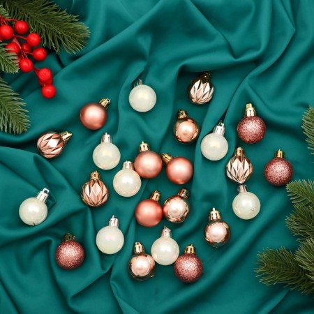 Set of balls plastic D-3 cm, 24 pcs "Melody" City shine, white pink gold