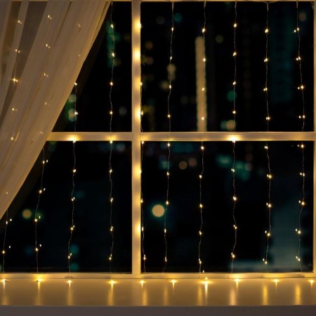 Garland "Curtain" 1 × 1 m Rosa, IP20, silver thread, 100 LED, warm white glow, 12 V