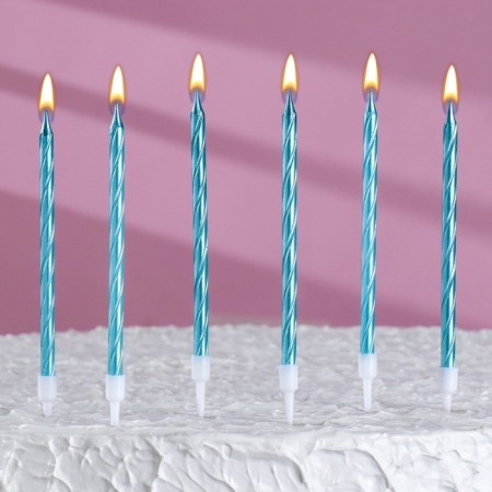 Candles in a cake twisted with a stand, 6 pcs, 11 cm, sky blue-3