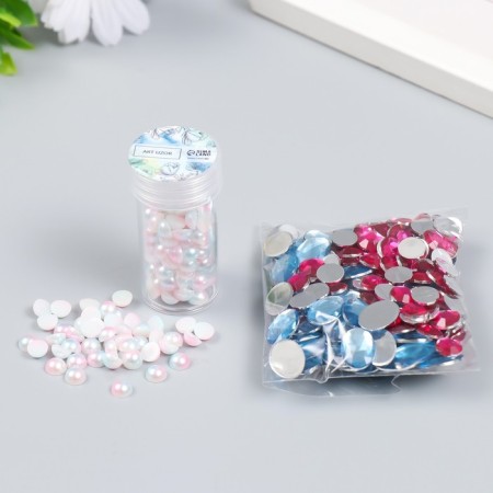 Decor "Semiobusins ​​and rhinestones. Pink-blue gradient" d = 6 mm 10g 200 pcs 5x2.5 mix-1