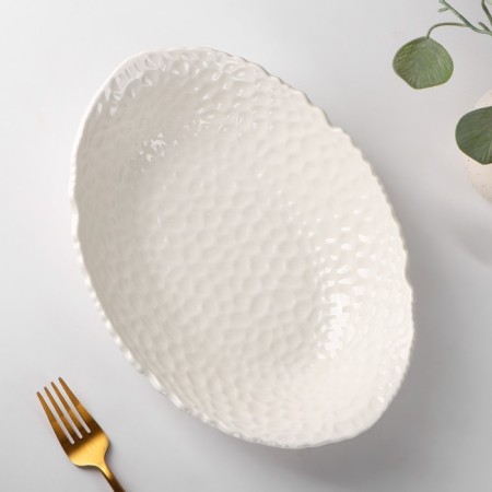 Ceramic oval "airiness", 1 l, white color, white-1