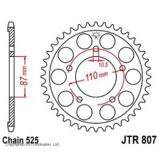 The rear star, driven, JTR807 for a steel motorcycle, chain 525, 49 teeth