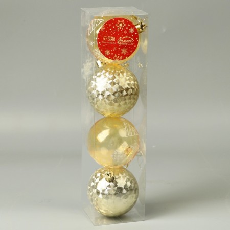Set of balls plastic D-5.5 cm, 4 pcs "New Year's Fun" Snowflake geometry, yellow gold-1