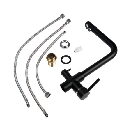 Kitchen mixer Zein Z1303, one -rod, with output for drinking water, brass, black-3