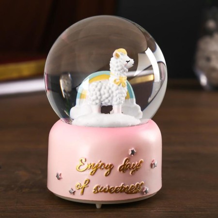 Souvenir Polystone Water Ballion Music, Light "Lama and Rainbow" MIX 12.8x8x8 cm-2