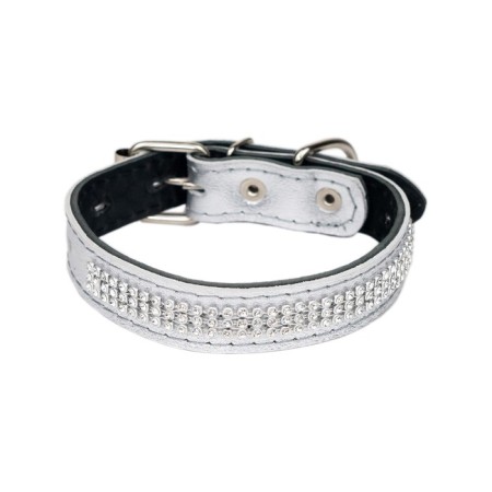 The collar is two-layer leather with rhinestones, width 2 cm, Osh 23-33 cm, silver-1