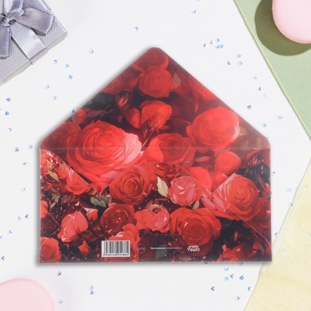 Money envelope "In this anniversary!" Red roses, 16.5 x 8 cm-1
