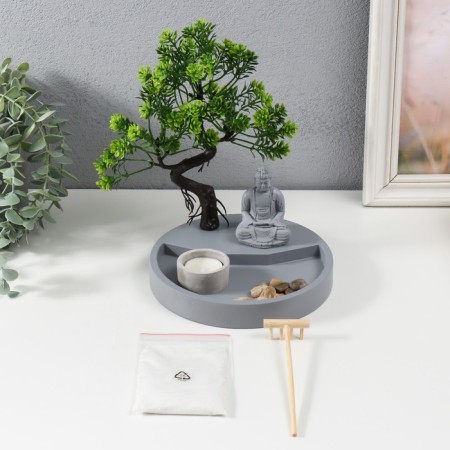 Zen Garden "Buddha by a tree" sand+candle 22.5x17x17 cm-5
