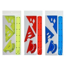 The set is geometric, silicone, flexible: ruler 30 cm, 2 squares, transport, mix