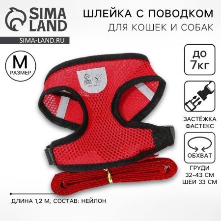 Drinking harness with a leash and reflective patch, m, ok 33, og 32-43, red