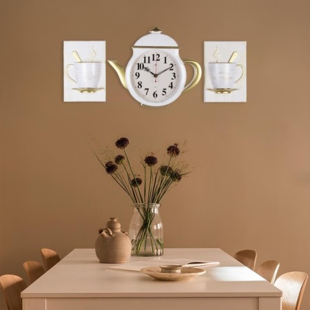 Wall -wall clocks for the kitchen "Teaker and two cups", silent, 29 x 34 cm, white, aa-1