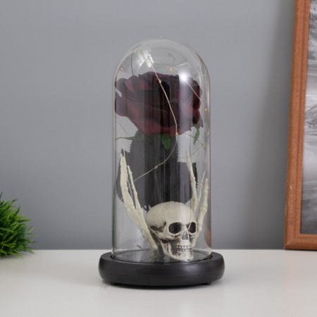 Halloween lamp “Skull with rose” 1.5W, LED, 3XAAA, Black USB 11x11x21cm