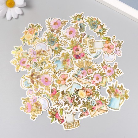 Stickers for creativity "Watercolor flowers" embossing gold set 48 pcs 9x7x0.8 cm-2
