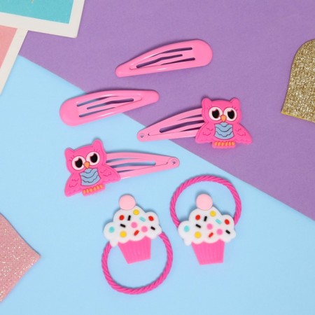 Shirley hair set (2 elastic bands 5 cm, 4 invisible 5.5 cm) cake, pink-1