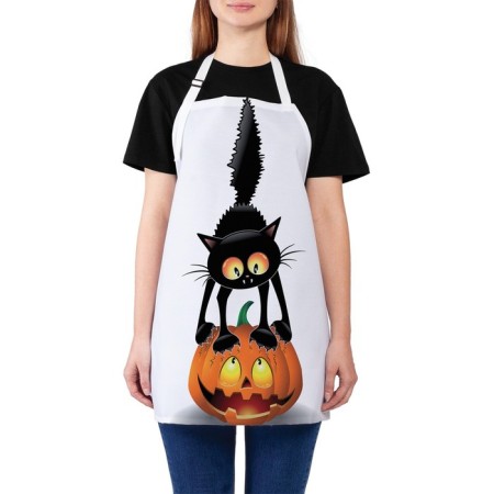 Apron of a kitchen with a photo print "Cat on a pumpkin", adjustable, size OS