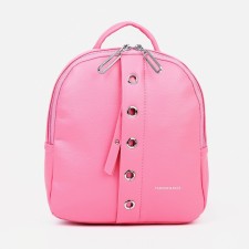 A backpack with a zipper, 4 external pockets, pink color