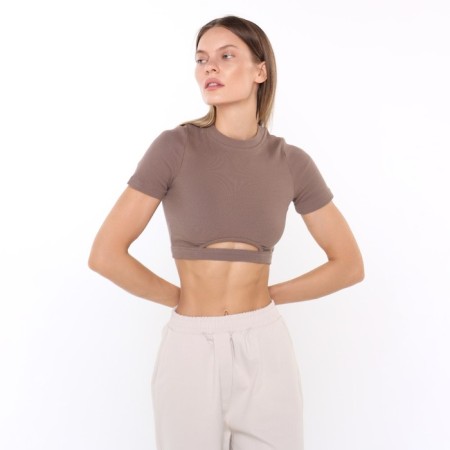 T -shirt female shortened, brown color, size 42 (s)