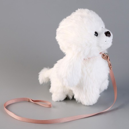 Soft toy "puppy" with a leash, 24 cm, white-1