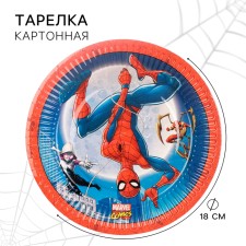 Тарелка бумажная "С Днем Рождения!", 18 см, Человек-паук