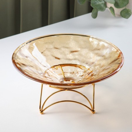Glass Vase for fruits "pattern", d = 25 cm, gold color-1