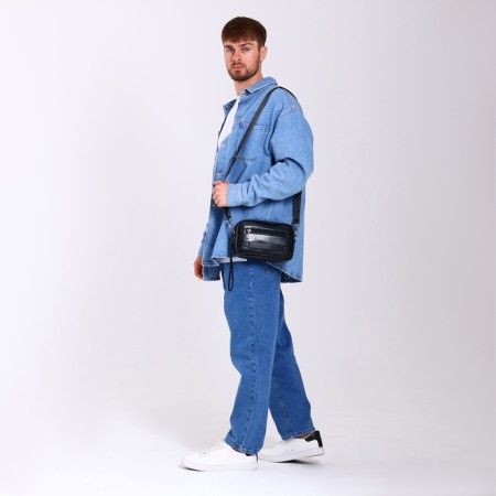 Male bag over the shoulder, artificial leather, black color-4