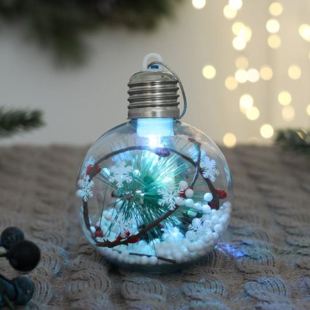 Ball plastic light D-8 cm "time of miracles" Christmas tree and berries, transparent-1