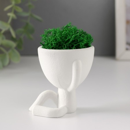 Kashpo concrete mini "Mr. Green" Ivazaru with moss white 5.5x6.5x6.5 cm (moss green stabil)-1