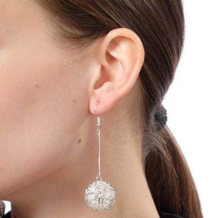 Earrings hanging "ball" interweaving, color light silver, 6.5 cm-3