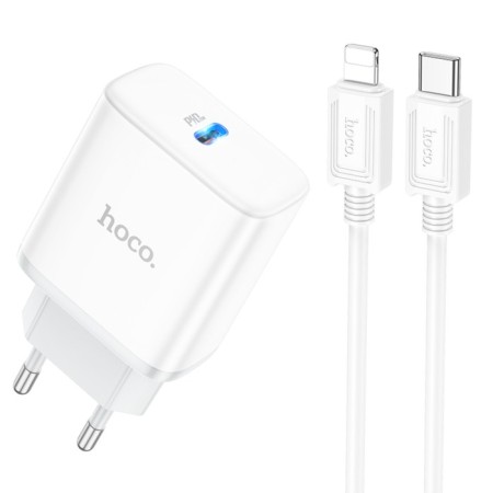 Network charger Hoco C104A, Type-C, 20 W, PD + Qc, Type-C-Lightning, 1 m, white