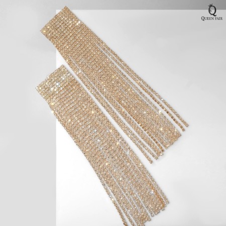Hanging earrings with rhinestones "Waterfall" flowing, white color in gold, 16 cm-1
