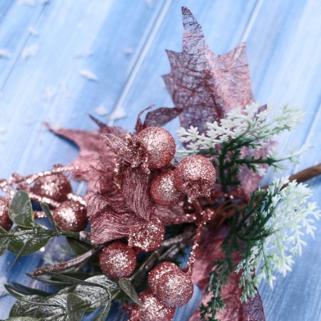 Decor "Winter admiration" berries of leaflet flower, 20 cm, pink-1