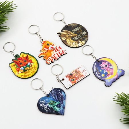 Wooden keychain "New Year", a mix of 6 pieces-1