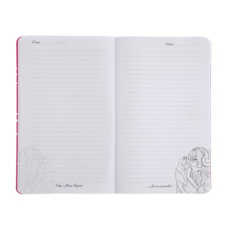 Notebook for girls 130 x 210 mm, 56 sheets in the "anime" line, covered cardboard, Soft-Touch lamination, selective UV-clock-7